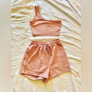 Matching light pink set shorts and tank top